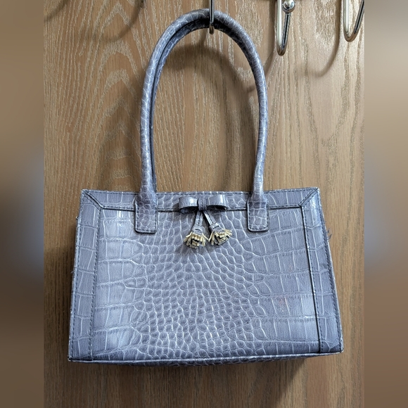 Liz Claiborne Crocodile-Embossed Shoulder Bag in Silver - Picture 1 of 7